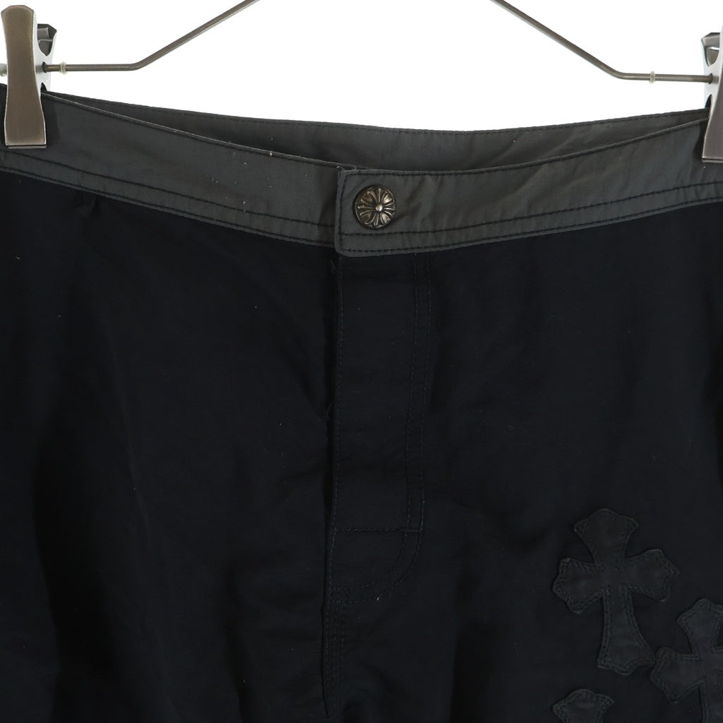 CHROME HEARTS(クロムハーツ) CEMETERY CROSS PATCH SWIM PANTS CRS BTN クロスボールボタン スクロールラベル付 ハーフパンツ ブラック