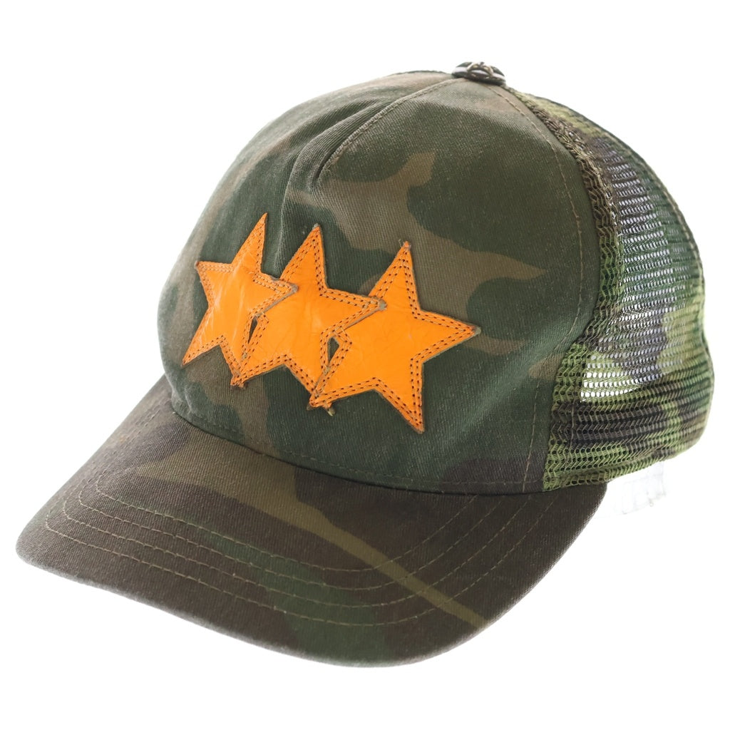 CHROME HEARTS(クロムハーツ) 3STAR PATCH TRUCKER CAP スターレザーパッチ スターボール付 カモフラ ベースボールキャップ 帽子 カーキ