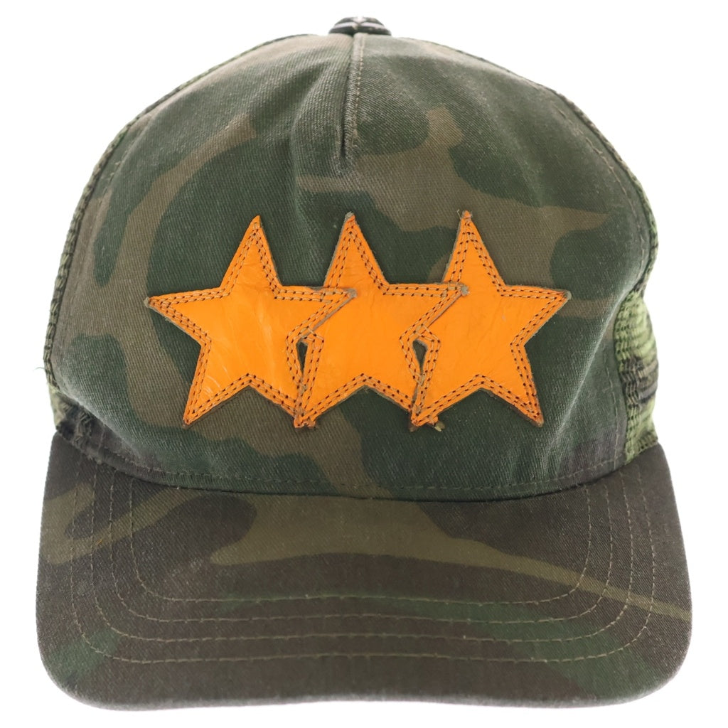 CHROME HEARTS(クロムハーツ) 3STAR PATCH TRUCKER CAP スターレザーパッチ スターボール付 カモフラ ベースボールキャップ 帽子 カーキ