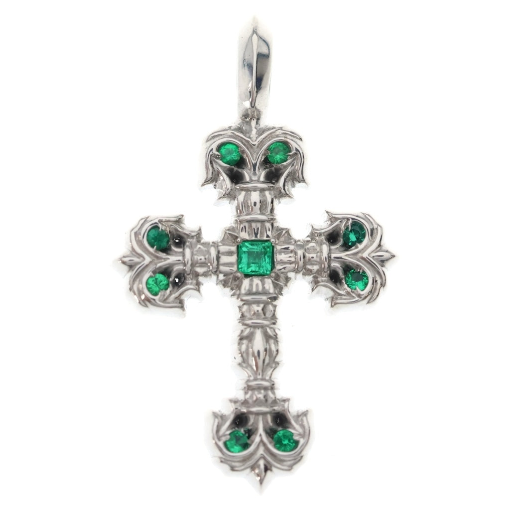 CHROME HEARTS(クロムハーツ) 18K CHARM FILIGREE TINY P EMRLD タイニーフィリグリー PAVEエメラルド ホワイトゴールドネックレストップ