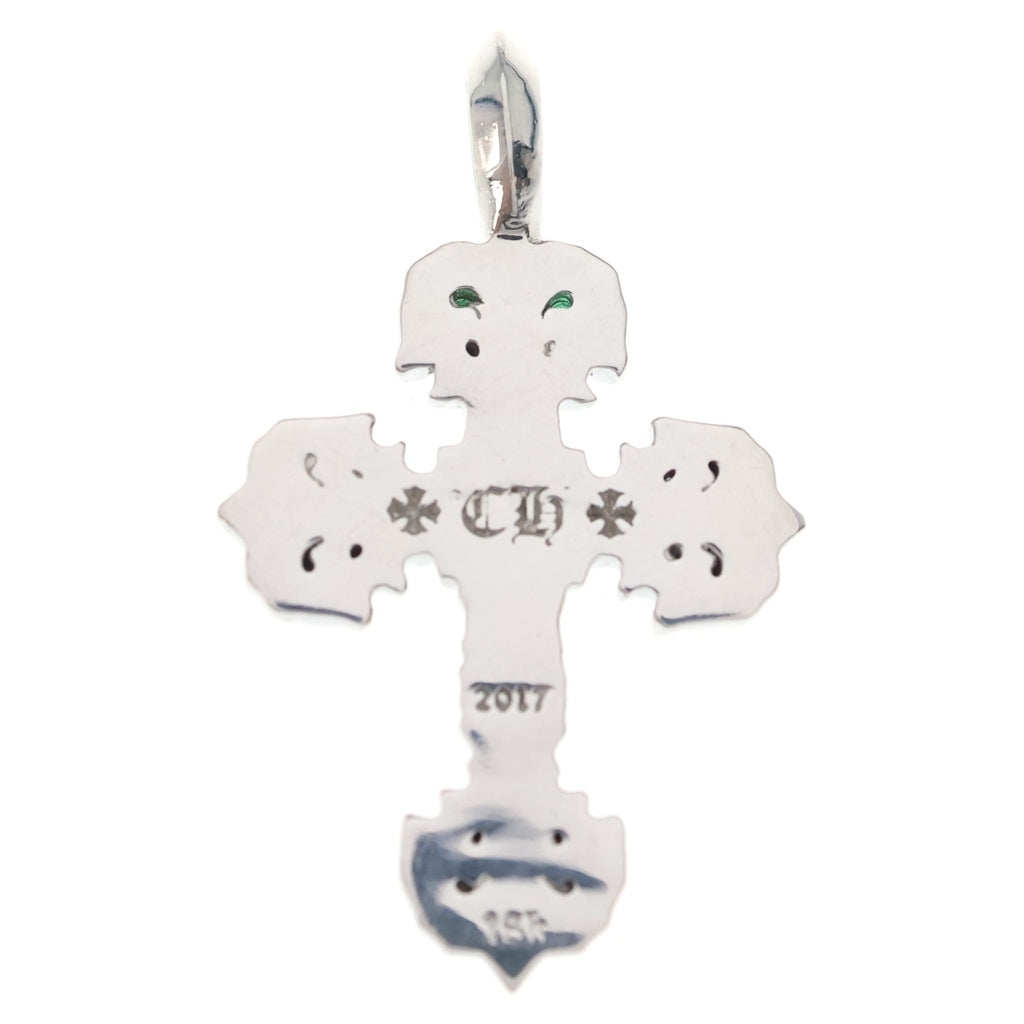 CHROME HEARTS(クロムハーツ) 18K CHARM FILIGREE TINY P EMRLD タイニーフィリグリー PAVEエメラルド ホワイトゴールドネックレストップ