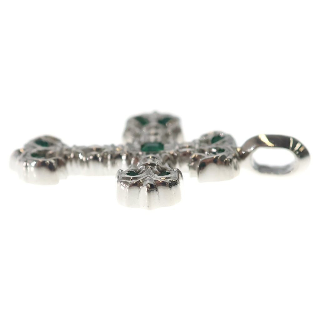 CHROME HEARTS(クロムハーツ) 18K CHARM FILIGREE TINY P EMRLD タイニーフィリグリー PAVEエメラルド ホワイトゴールドネックレストップ