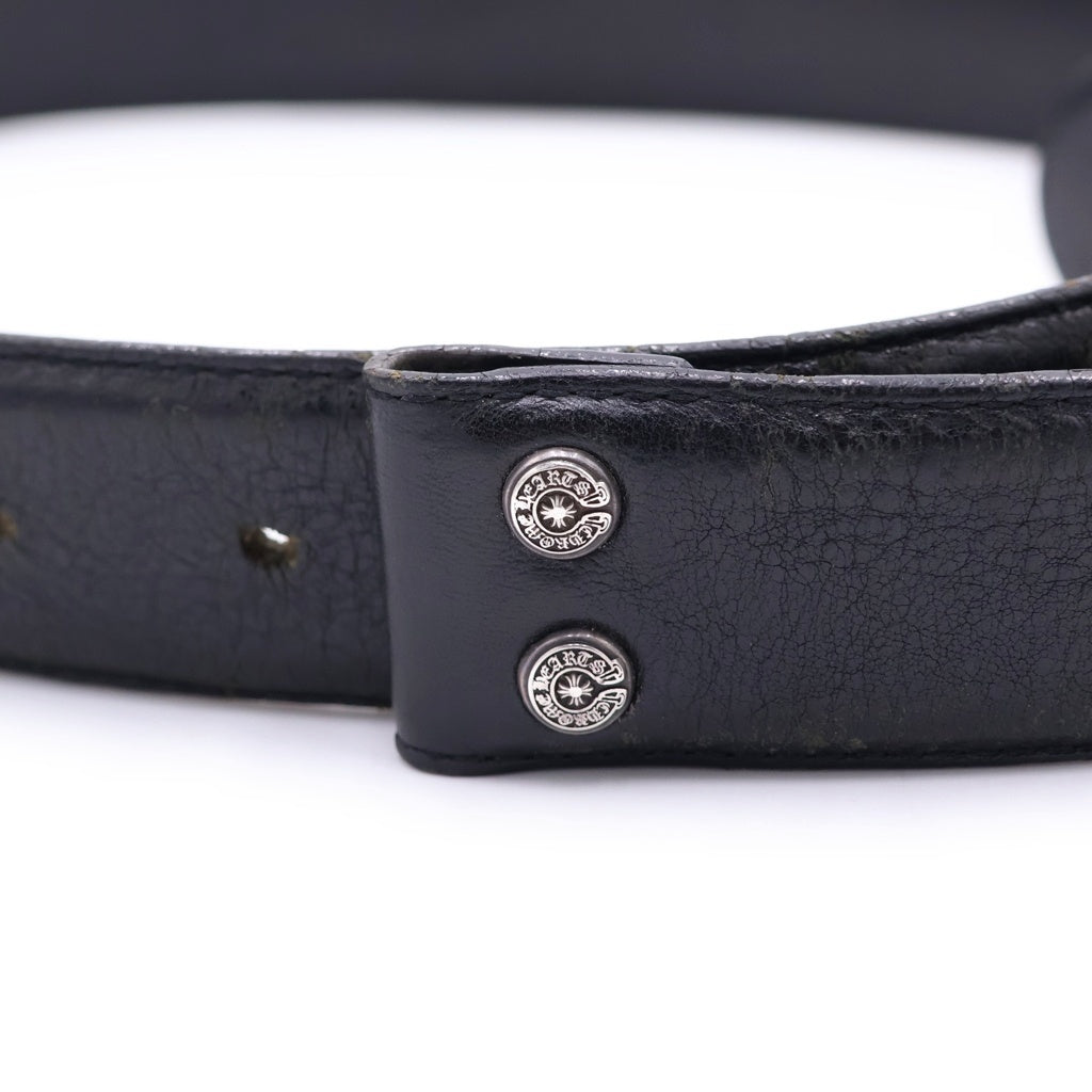 CHROME HEARTS(クロムハーツ) 1.5 STRAP 1.5inchスクロールレーベルリベッツ レザーベルト ブラック