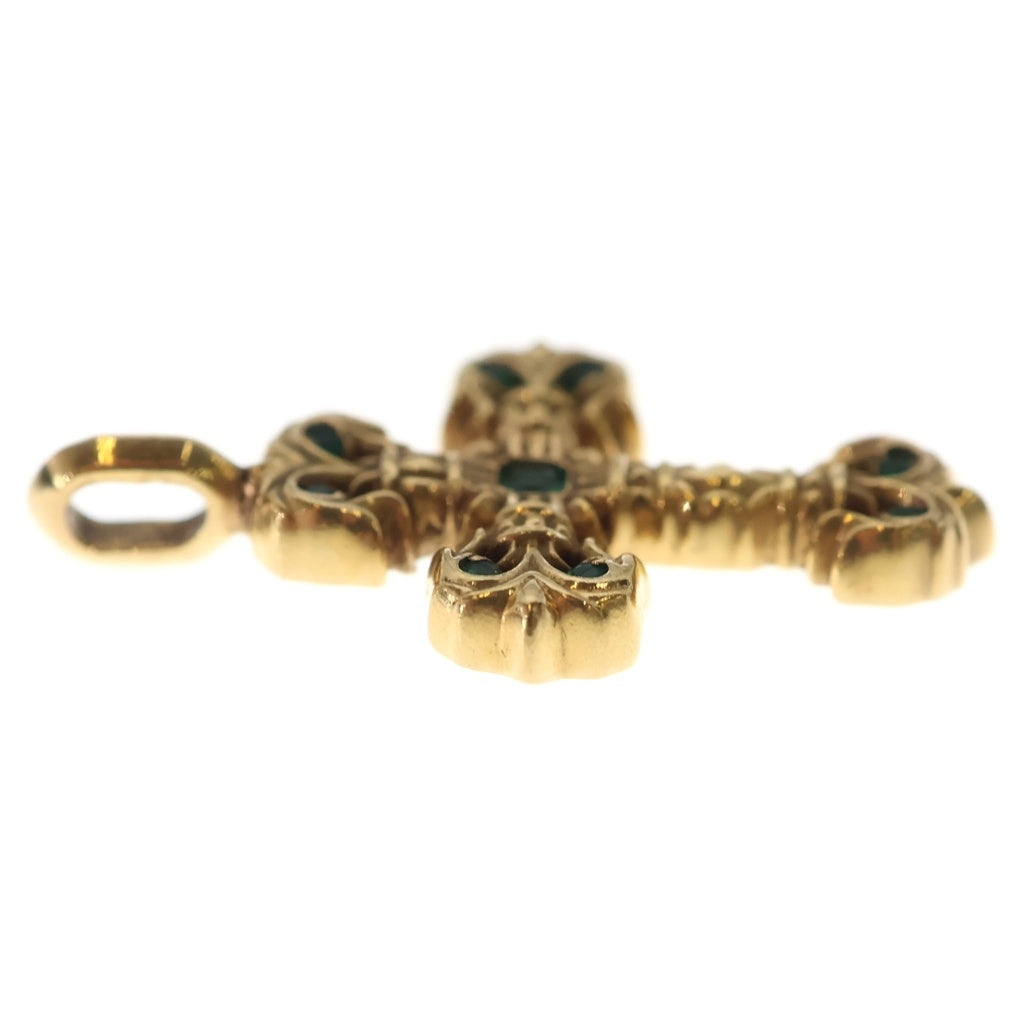 CHROME HEARTS(クロムハーツ) 22K CHARM FILIGREE TINY P EMRLD タイニーフィリグリー PAVEエメラルド ゴールドネックレストップ
