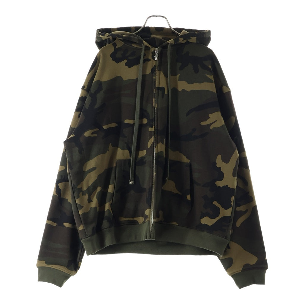 CHROME HEARTS(クロムハーツ) FLORAL CROSS HORSESHOE LEATHER PATCH ZIP フローラルクロス ホースシューレザーパッチ付き ジップパーカー カモフラージュ カーキ