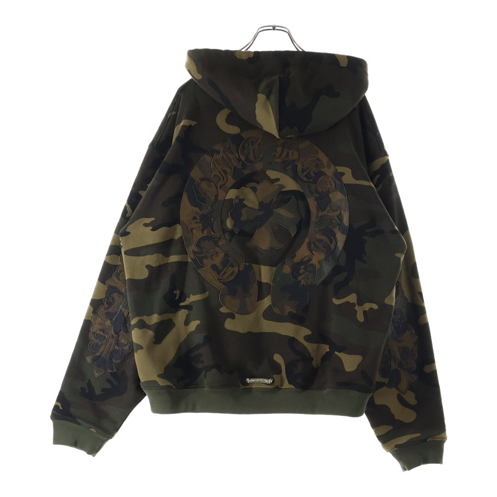 CHROME HEARTS(クロムハーツ) FLORAL CROSS HORSESHOE LEATHER PATCH ZIP フローラルクロス ホースシューレザーパッチ付き ジップパーカー カモフラージュ カーキ