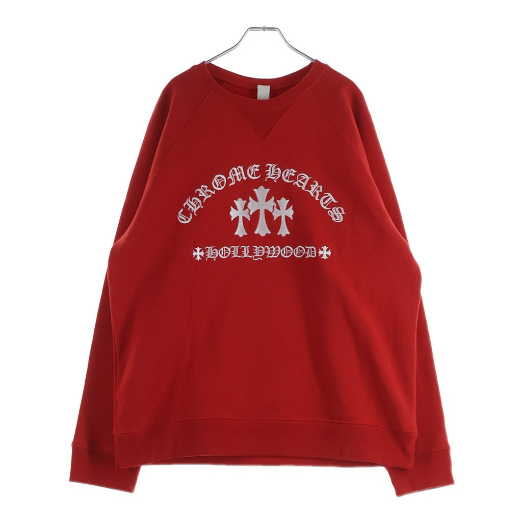 CHROME HEARTS(クロムハーツ) Y NOT セメタリークロス刺繍 クルーネック プルオーバー スウェットトレーナー レッド