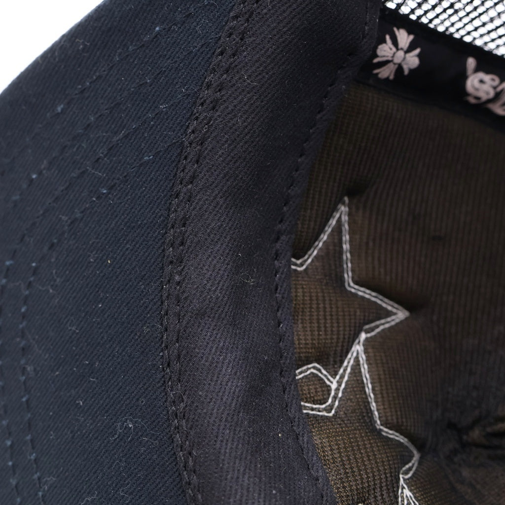 CHROME HEARTS(クロムハーツ) 3STAR PATCH TRUCKER CAP スターレザーパッチ スターボール付 ブラック ベースボールキャップ 帽子 ブラック/ホワイト