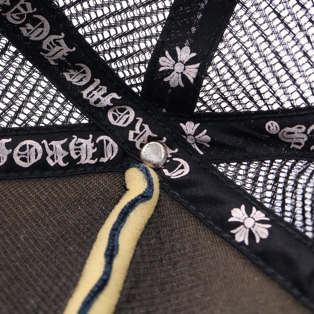 CHROME HEARTS(クロムハーツ) 3STAR PATCH TRUCKER CAP スターレザーパッチ スターボール付 ブラック ベースボールキャップ 帽子 ブラック/ホワイト