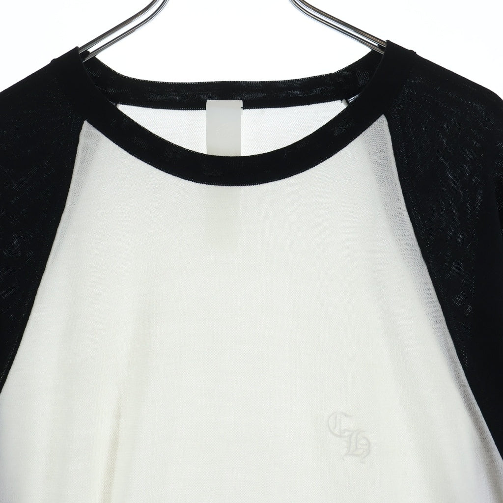 CHROME HEARTS(クロムハーツ) Y NOT CRS PATCH トリプルクロスパッチ付き 長袖ラグランTシャツ カットソー ホワイト/ブラック