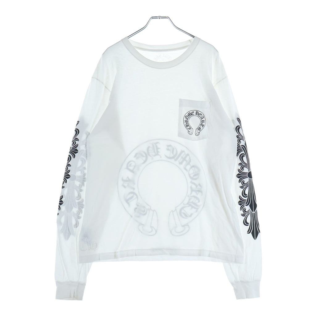CHROME HEARTS(クロムハーツ) CH L/S T-SHIRT バックホースシュー アームフローラル 長袖Tシャツ ロンT ホワイト