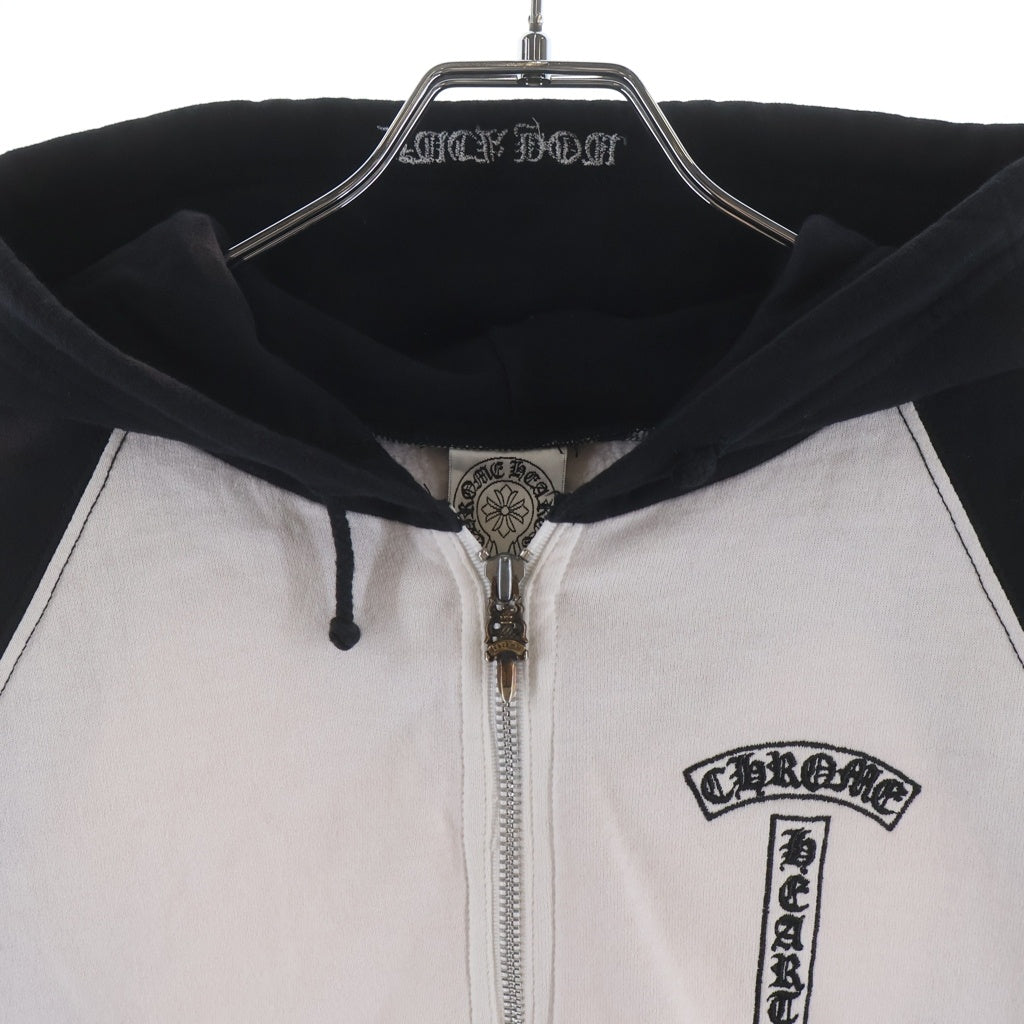 CHROME HEARTS(クロムハーツ) OLD SWTSHRT HD ZIP T‐BAR バックスクロール刺繍パーカー ブラック/ホワイト