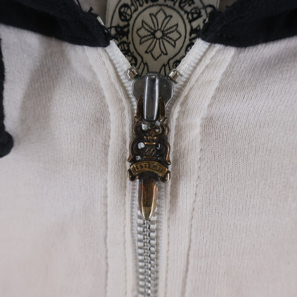 CHROME HEARTS(クロムハーツ) OLD SWTSHRT HD ZIP T‐BAR バックスクロール刺繍パーカー ブラック/ホワイト