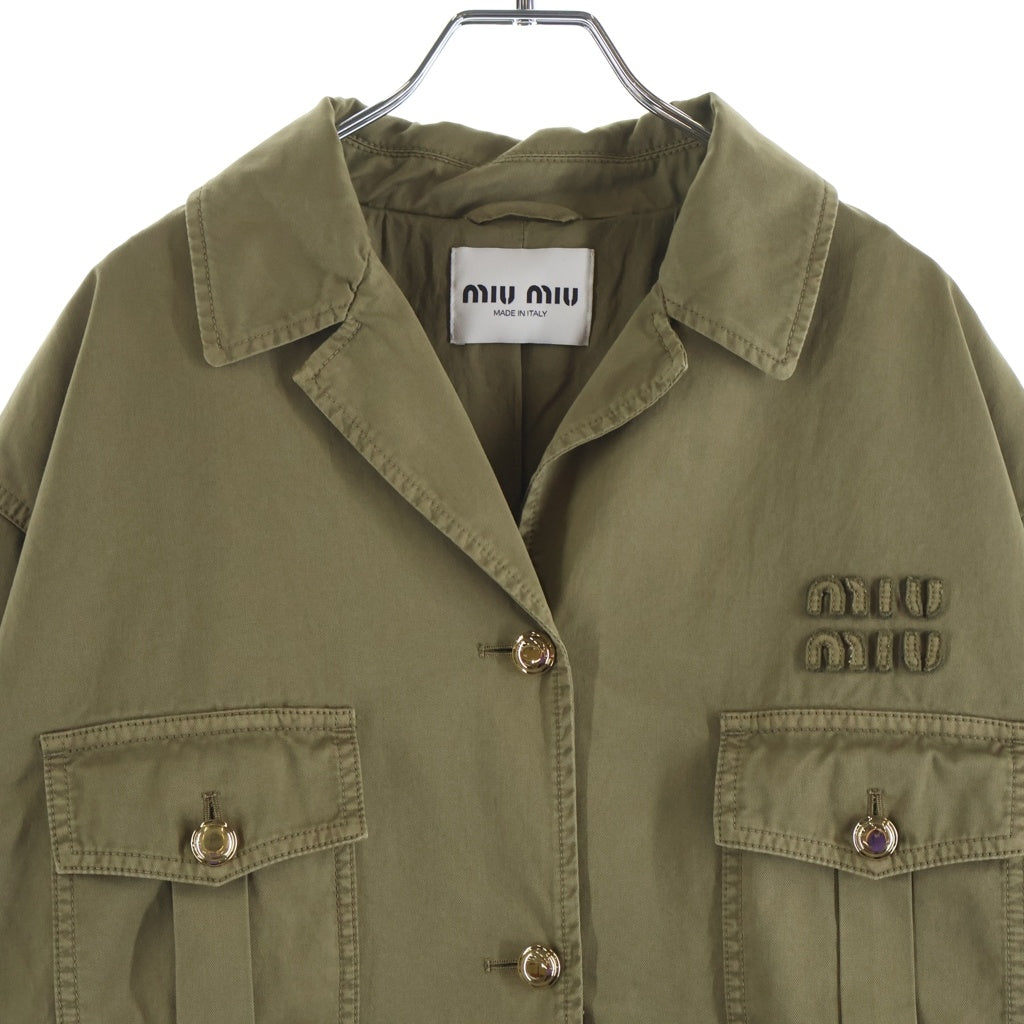 miumiu(ミュウミュウ) Garment dyed Cotton Jacket MH1977 16MS 刺繍ロゴ ジャケット レディース オリーブ