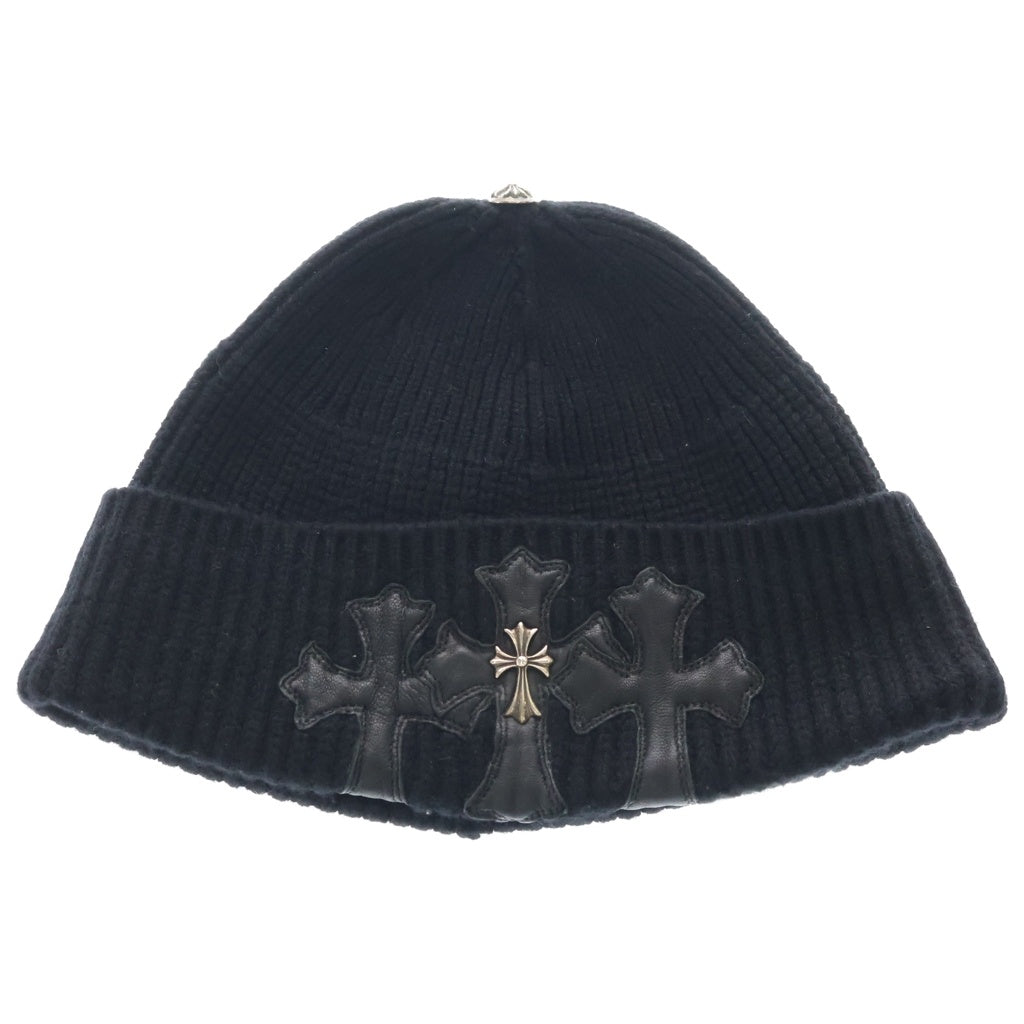 CHROME HEARTS(クロムハーツ) BEANIE BAIT & TACKLE 3セメタリーパッチCHクロス装飾ビーニーニットキャップ帽子 ブラック/シルバー