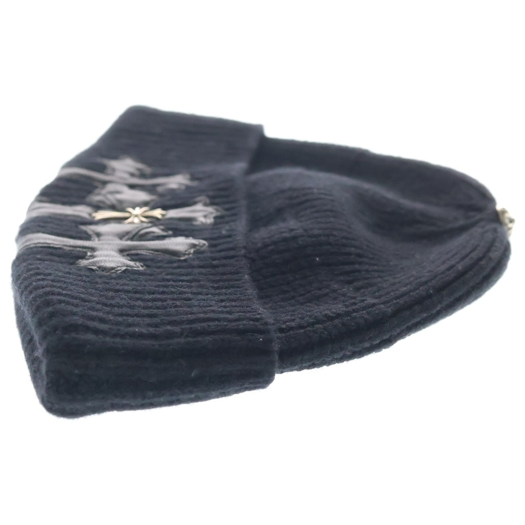 CHROME HEARTS(クロムハーツ) BEANIE BAIT & TACKLE 3セメタリーパッチCHクロス装飾ビーニーニットキャップ帽子 ブラック/シルバー