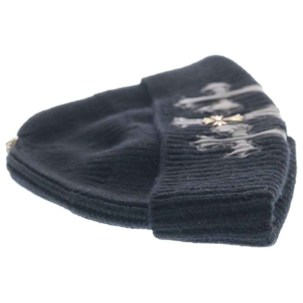 CHROME HEARTS(クロムハーツ) BEANIE BAIT & TACKLE 3セメタリーパッチCHクロス装飾ビーニーニットキャップ帽子 ブラック/シルバー