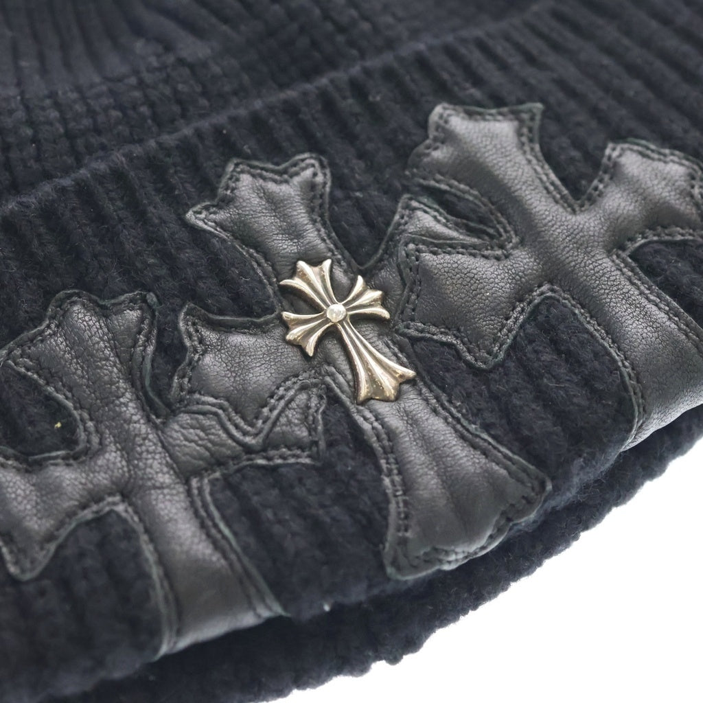 CHROME HEARTS(クロムハーツ) BEANIE BAIT & TACKLE 3セメタリーパッチCHクロス装飾ビーニーニットキャップ帽子 ブラック/シルバー