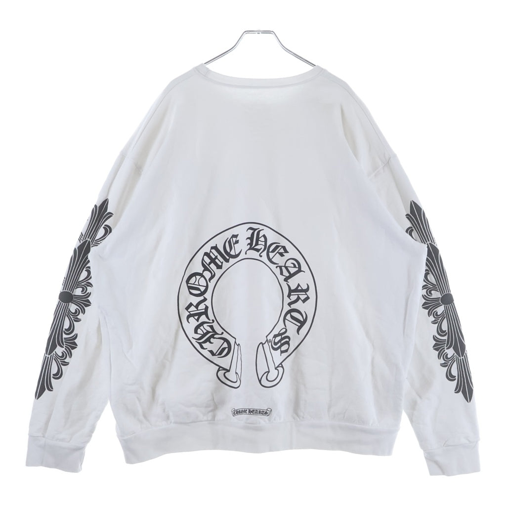 CHROME HEARTS(クロムハーツ) SWTSHRT PLVR 袖フローラルバックホースシュープリントスウェット ホワイト