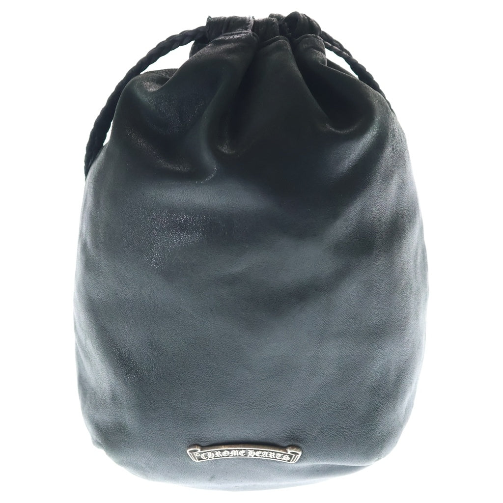 CHROME HEARTS(クロムハーツ) DRW STRNG SACK CRS PATCH クロスパッチドローストリングサックレザー巾着ハンドバッグ ブラック