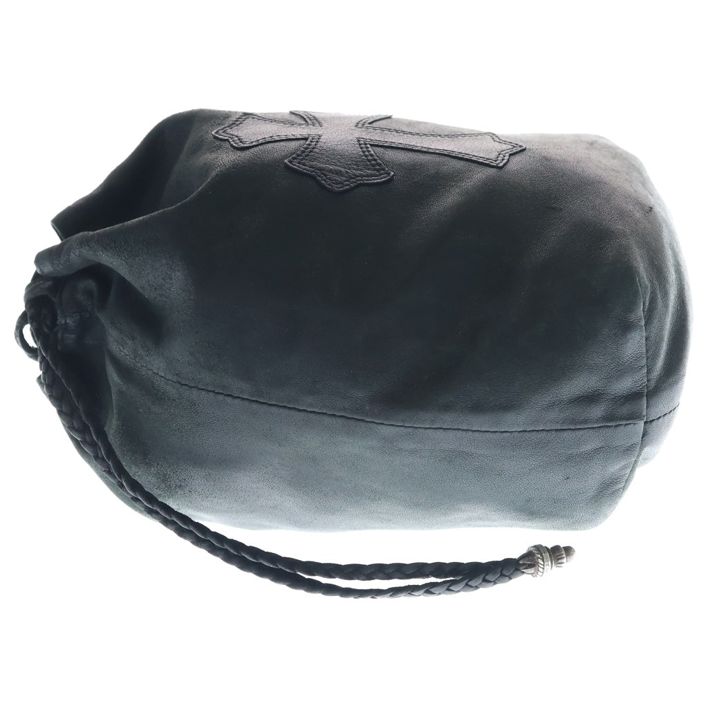 CHROME HEARTS(クロムハーツ) DRW STRNG SACK CRS PATCH クロスパッチドローストリングサックレザー巾着ハンドバッグ ブラック