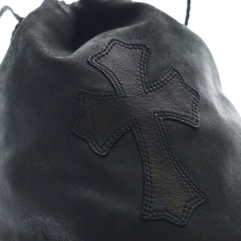CHROME HEARTS(クロムハーツ) DRW STRNG SACK CRS PATCH クロスパッチドローストリングサックレザー巾着ハンドバッグ ブラック