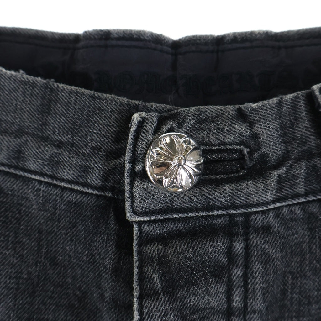 CHROME HEARTS(クロムハーツ) JEAN STRTLG FBRC Cross Leather Patch クロスパッチ ウォッシュドデニムパンツ ブラック