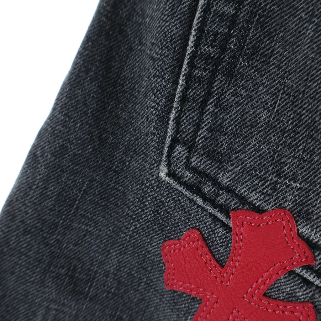 CHROME HEARTS(クロムハーツ) JEAN STRTLG FBRC Cross Leather Patch クロスパッチ ウォッシュドデニムパンツ ブラック