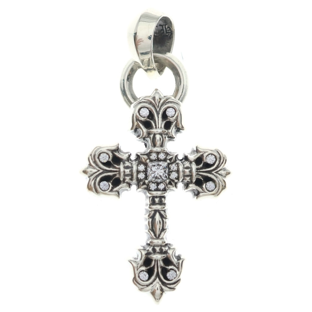 CHROME HEARTS(クロムハーツ) FILIG CROSS-XSM W BALE P D フィリグリークロスXSベイル wベイル PAVEダイヤ シルバーネックレストップ
