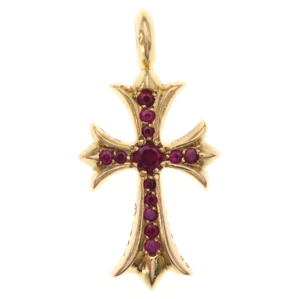 CHROME HEARTS(クロムハーツ) 22K TNY CRSF P RUB タイニーファットクロス PAVEルビー ペンダント ゴールドネックレストップ