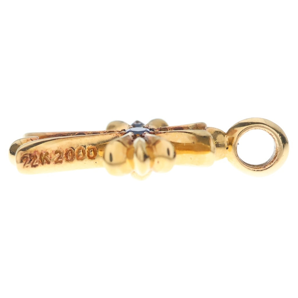 CHROME HEARTS(クロムハーツ) 22K TNY CRSF P SAP タイニーファットクロス PAVEサファイア ペンダント ゴールドネックレストップ イエローゴールド/ブルー