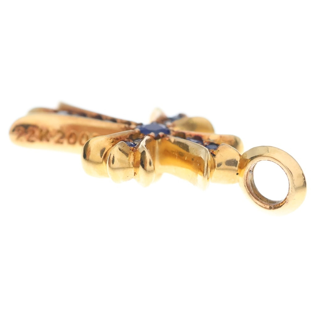 CHROME HEARTS(クロムハーツ) 22K TNY CRSF P SAP タイニーファットクロス PAVEサファイア ペンダント ゴールドネックレストップ イエローゴールド/ブルー
