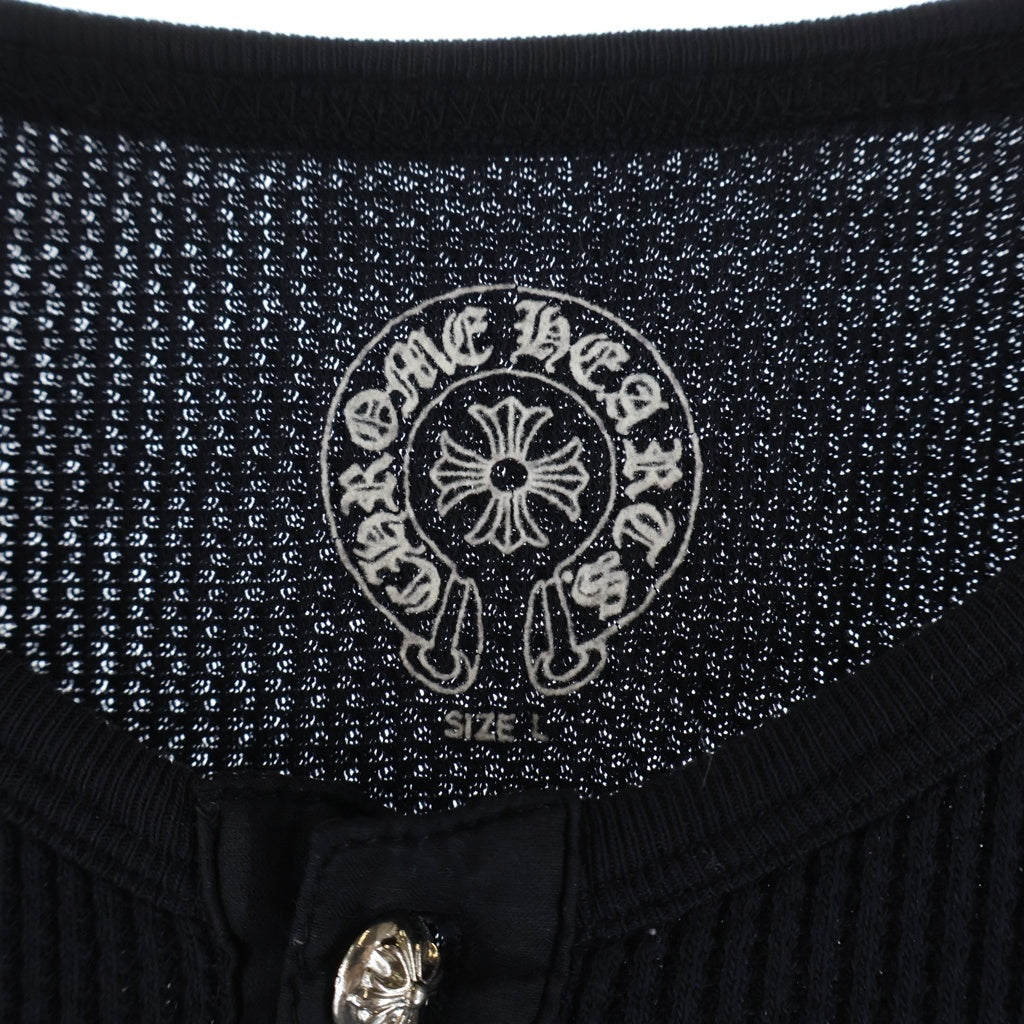 CHROME HEARTS(クロムハーツ) ヘンリーネック クロスボールボタン バックスクロールラベルプリント サーマル 長袖シャツ ブラック