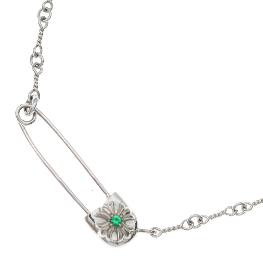 CHROME HEARTS(クロムハーツ) 18K SAFETY PIN NECKLACE セーフティピン ツイストチェーン 1エメラルド ホワイトゴールドネックレス