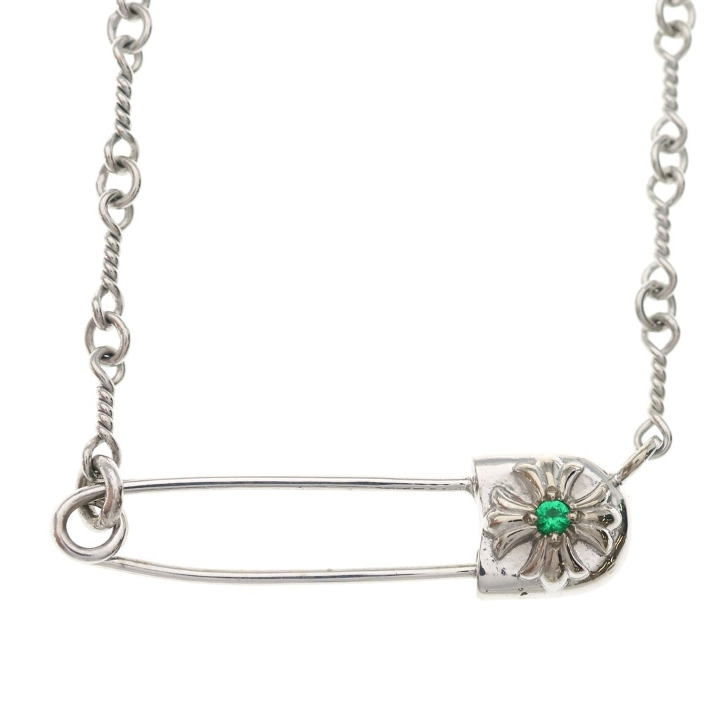 CHROME HEARTS(クロムハーツ) 18K SAFETY PIN NECKLACE セーフティピン ツイストチェーン 1エメラルド ホワイトゴールドネックレス