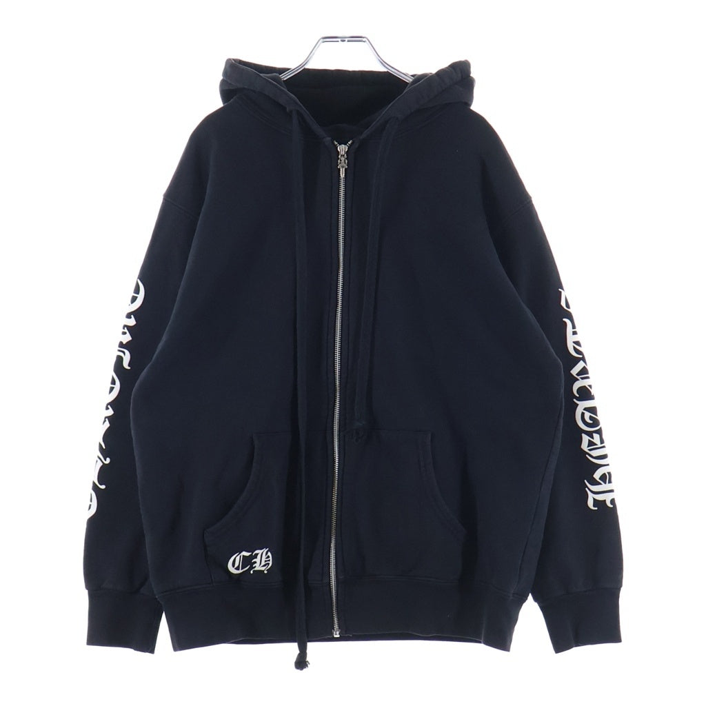 CHROME HEARTS(クロムハーツ) SWTSHRT HD ZIP アームロゴプリント 裏地サーマル ジップアップパーカー ブラック
