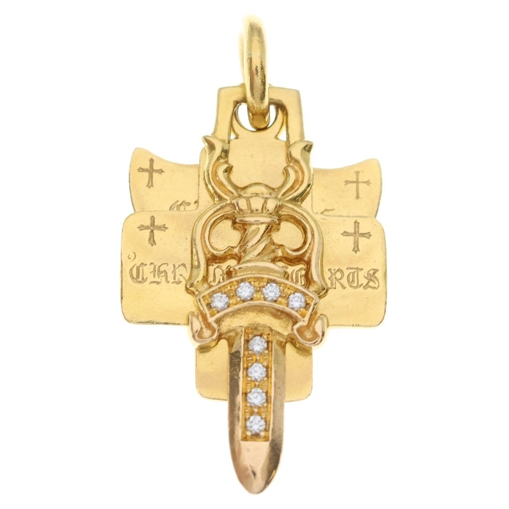 CHROME HEARTS(クロムハーツ) 22K 3TRINKETS P D 22Kスリートリンケッツ PAVEダイヤ ゴールドネックレストップ