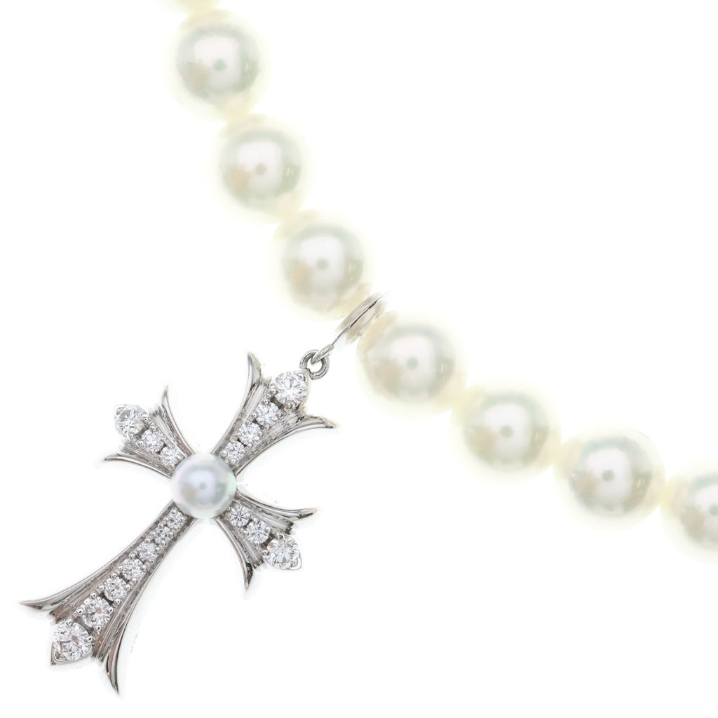CHROME HEARTS(クロムハーツ) MIKIMOTO TNY CRSF P/D ミキモト タイニーファットクロスパールホワイトゴールドネックレス