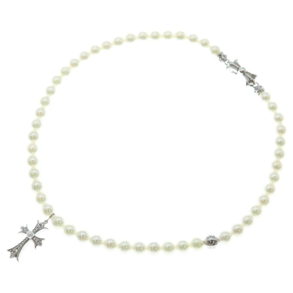 CHROME HEARTS(クロムハーツ) MIKIMOTO TNY CRSF P/D ミキモト タイニーファットクロスパールホワイトゴールドネックレス