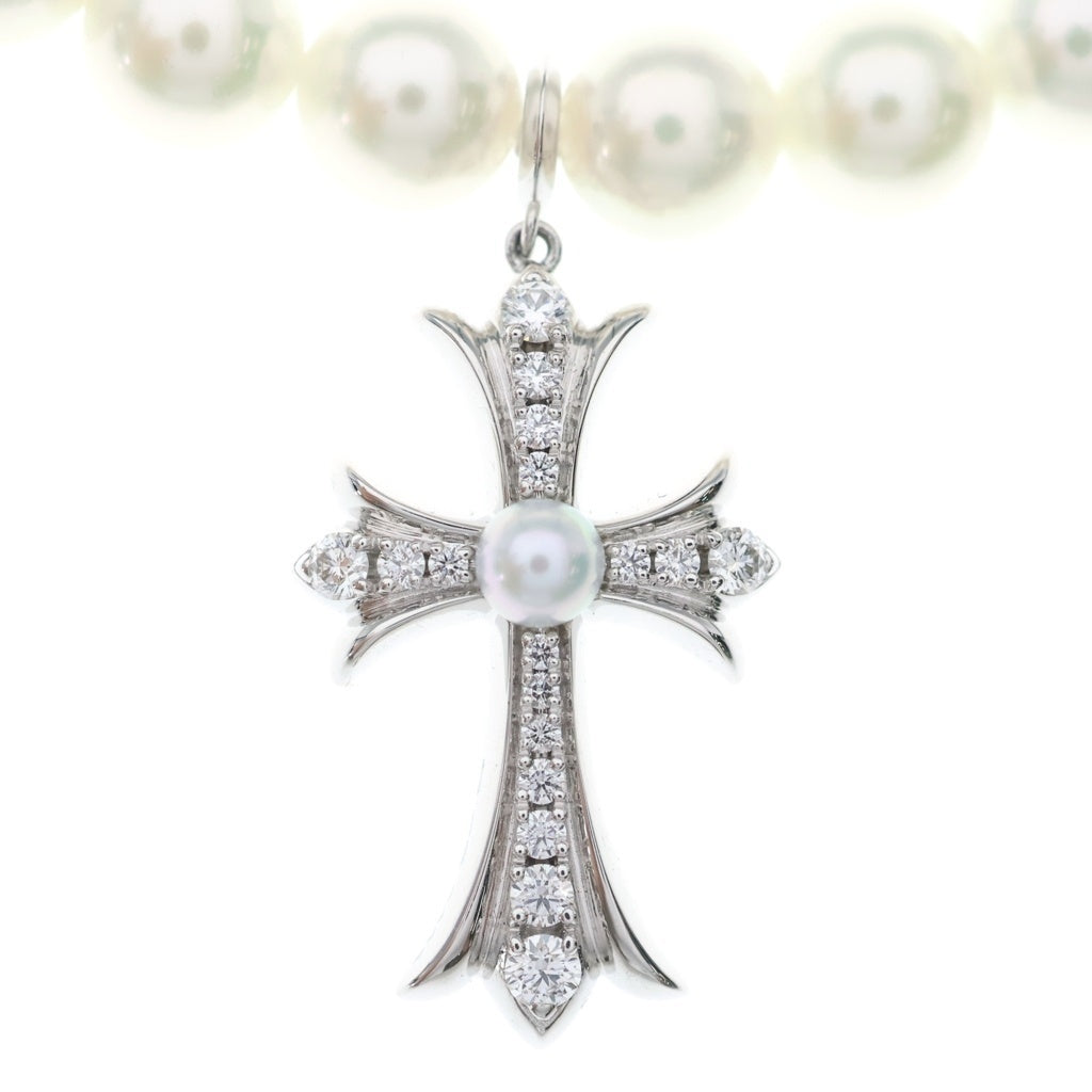 CHROME HEARTS(クロムハーツ) MIKIMOTO TNY CRSF P/D ミキモト タイニーファットクロスパールホワイトゴールドネックレス