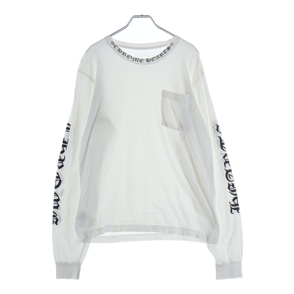 CHROME HEARTS(クロムハーツ) CH LS 1 ネックロゴ アームプリントクルーネック長袖Tシャツ ホワイト/ブラック