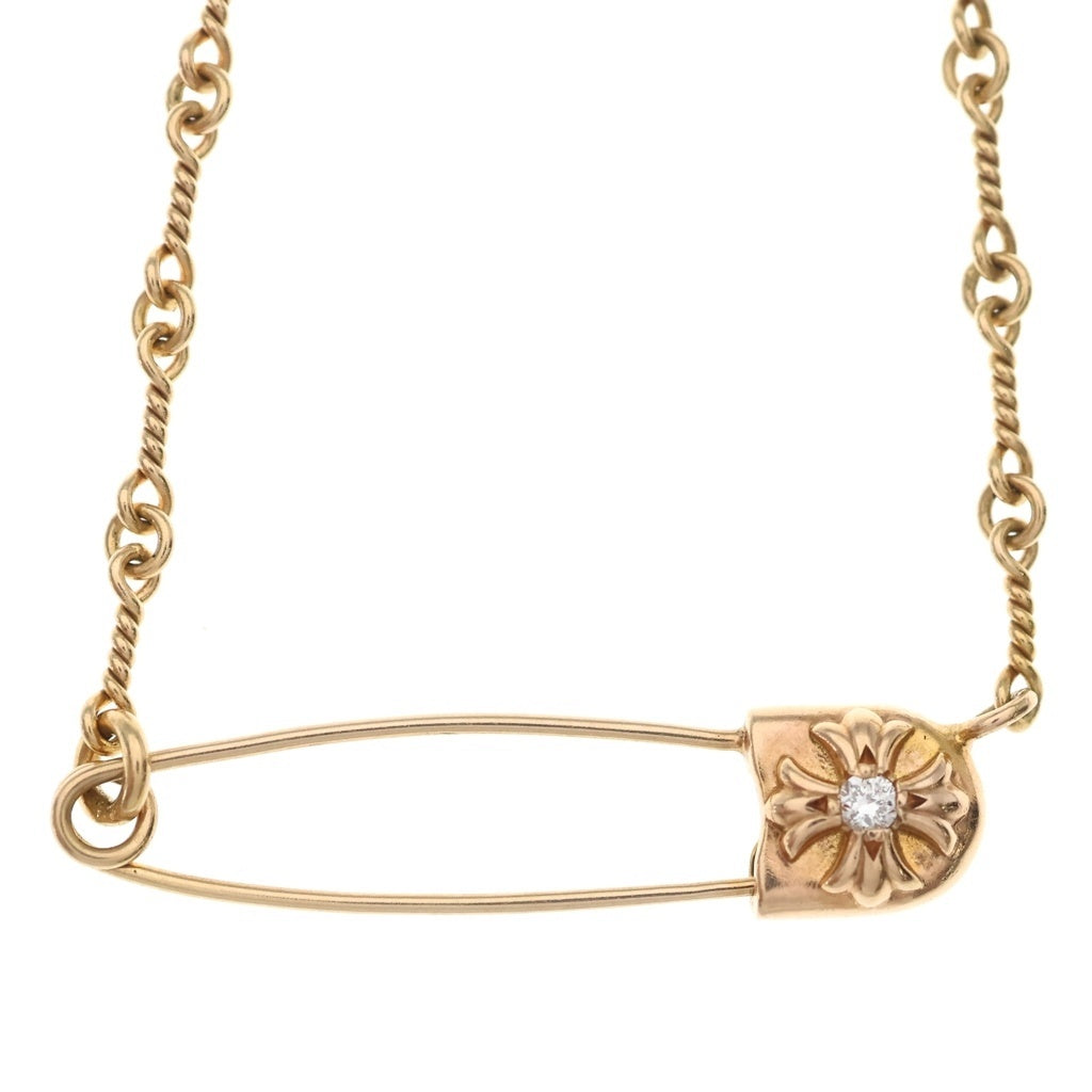 CHROME HEARTS(クロムハーツ) 22K SAFETY PIN T20 1DIA セーフティピンツイストチェーン 1ダイヤ ゴールドネックレス