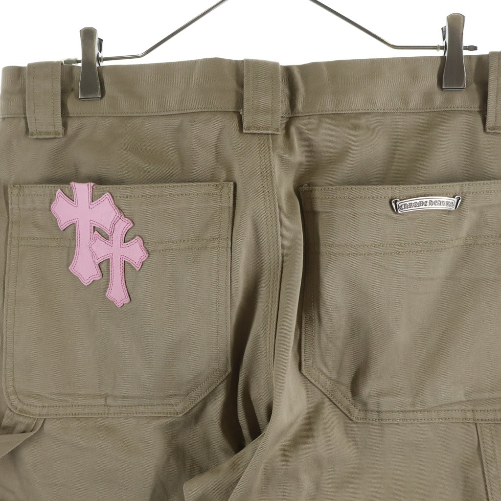 CHROME HEARTS(クロムハーツ) CARPENTER CNVS CEME CRS クロスパッチ付カーペンターロングパンツ ベージュ/ピンク -