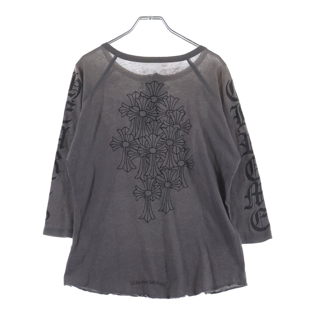 CHROME HEARTS(クロムハーツ) OLD CH CEMETARY CROSS L/S TEE セメタリークロス 両面プリント コットン ヘンリーネック 七分袖Tシャツ 長袖カットソー ‐