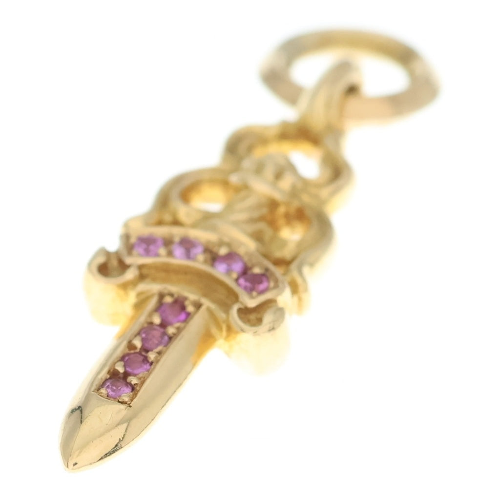 CHROME HEARTS(クロムハーツ) 22K #5DAGGER P SAP #5ダガーチャーム PAVEサファイア ゴールドネックレストップ ‐