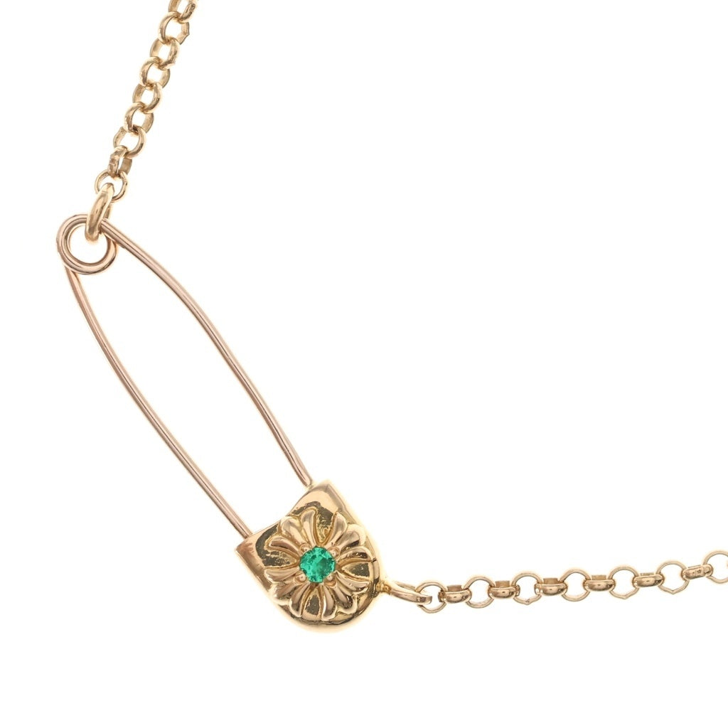 CHROME HEARTS(クロムハーツ) 22K SAFETY PIN R18 1EMRLDセーフティピンロールチェーン エメラルド ゴールドネックレス ‐