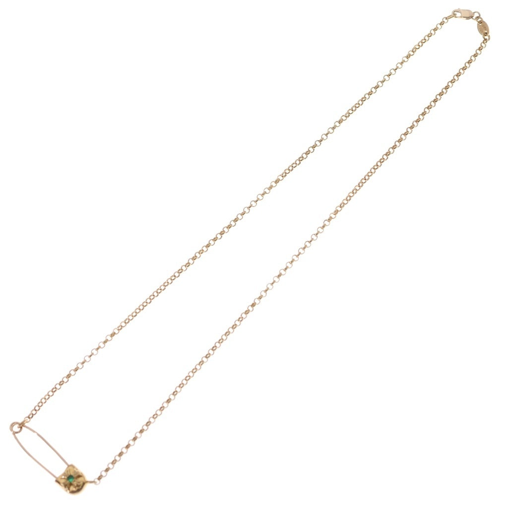 CHROME HEARTS(クロムハーツ) 22K SAFETY PIN R18 1EMRLDセーフティピンロールチェーン エメラルド ゴールドネックレス ‐