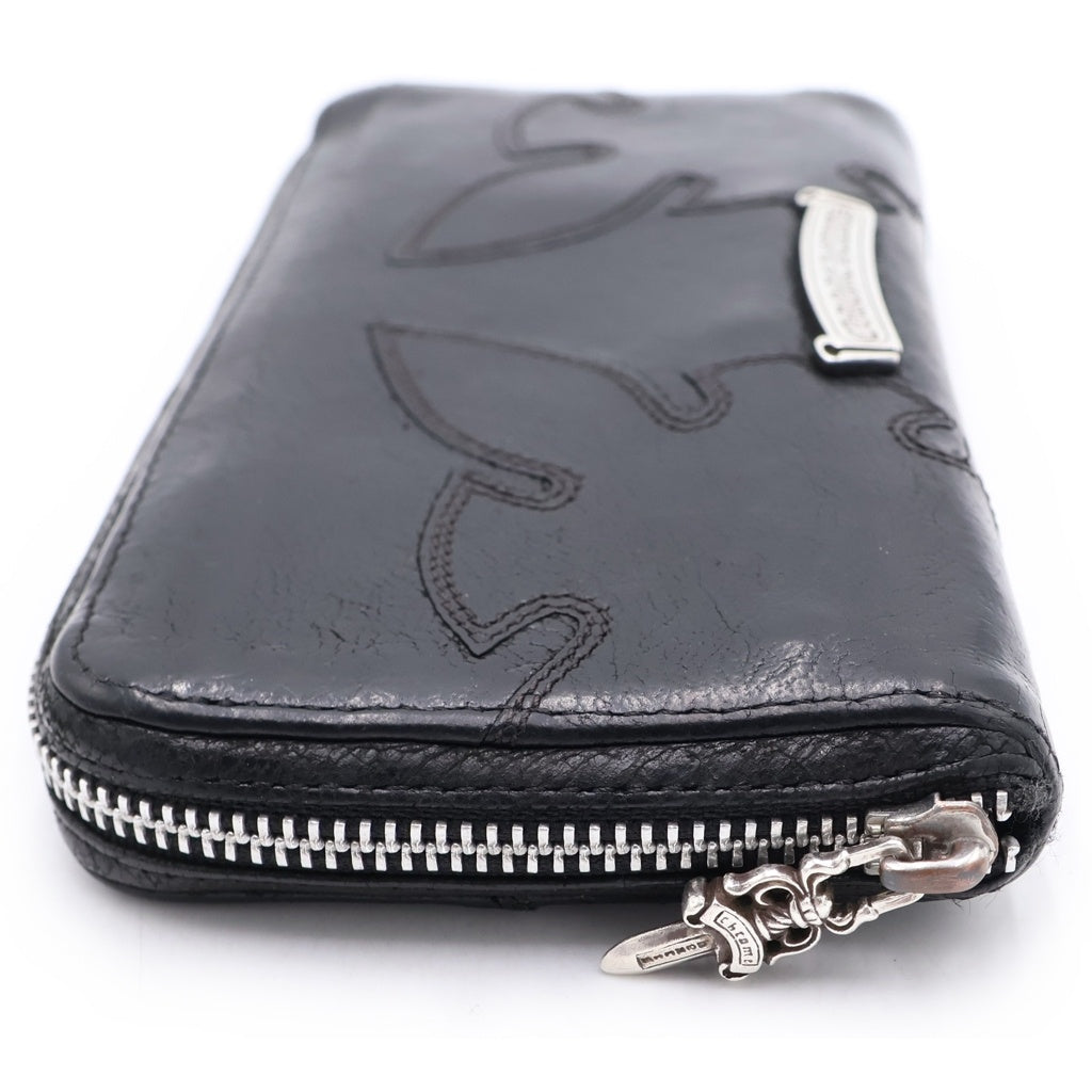 CHROME HEARTS(クロムハーツ) REC F ZIP ダブル フレアニー ラウンドジップ レザー ロングウォレット ブラック ‐