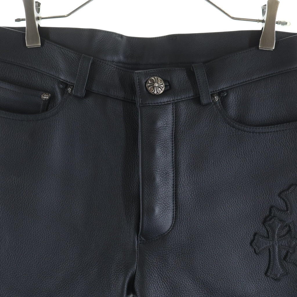 CHROME HEARTS(クロムハーツ) JEAN STRTLG LTHR クロスパッチ付きレザーロングパンツ ブラック ‐