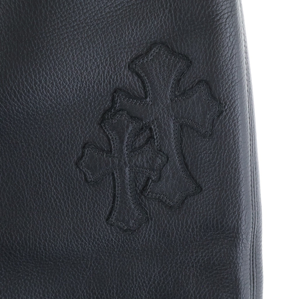 CHROME HEARTS(クロムハーツ) JEAN STRTLG LTHR クロスパッチ付きレザーロングパンツ ブラック ‐